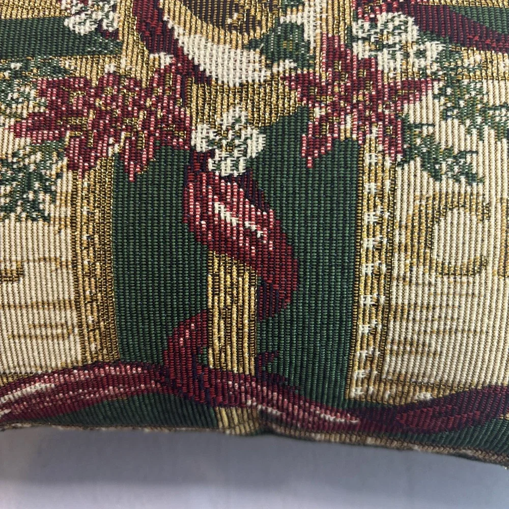 Vintage Christmas‎ Tapestry Throw Accent Pillow Gold Green Back 15x11